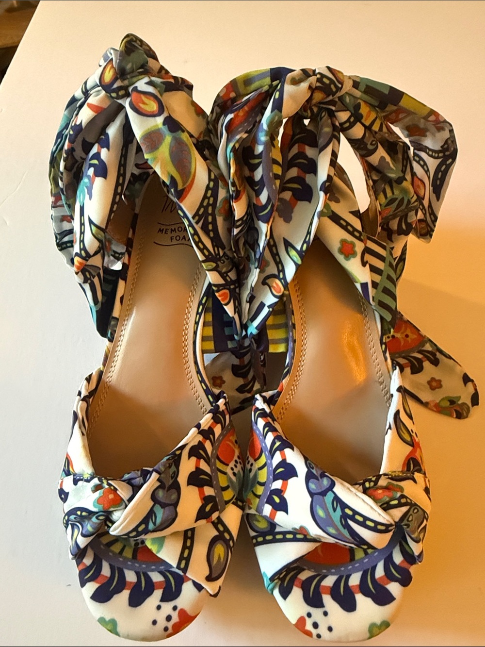 IMPO Printed FloTie-Ankle Peep-Toe Top - White Multicolor
